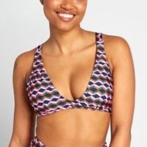 Modcloth Bikini Top Large Mia Navy Blue Red Green Pink Geometric Zigzag …